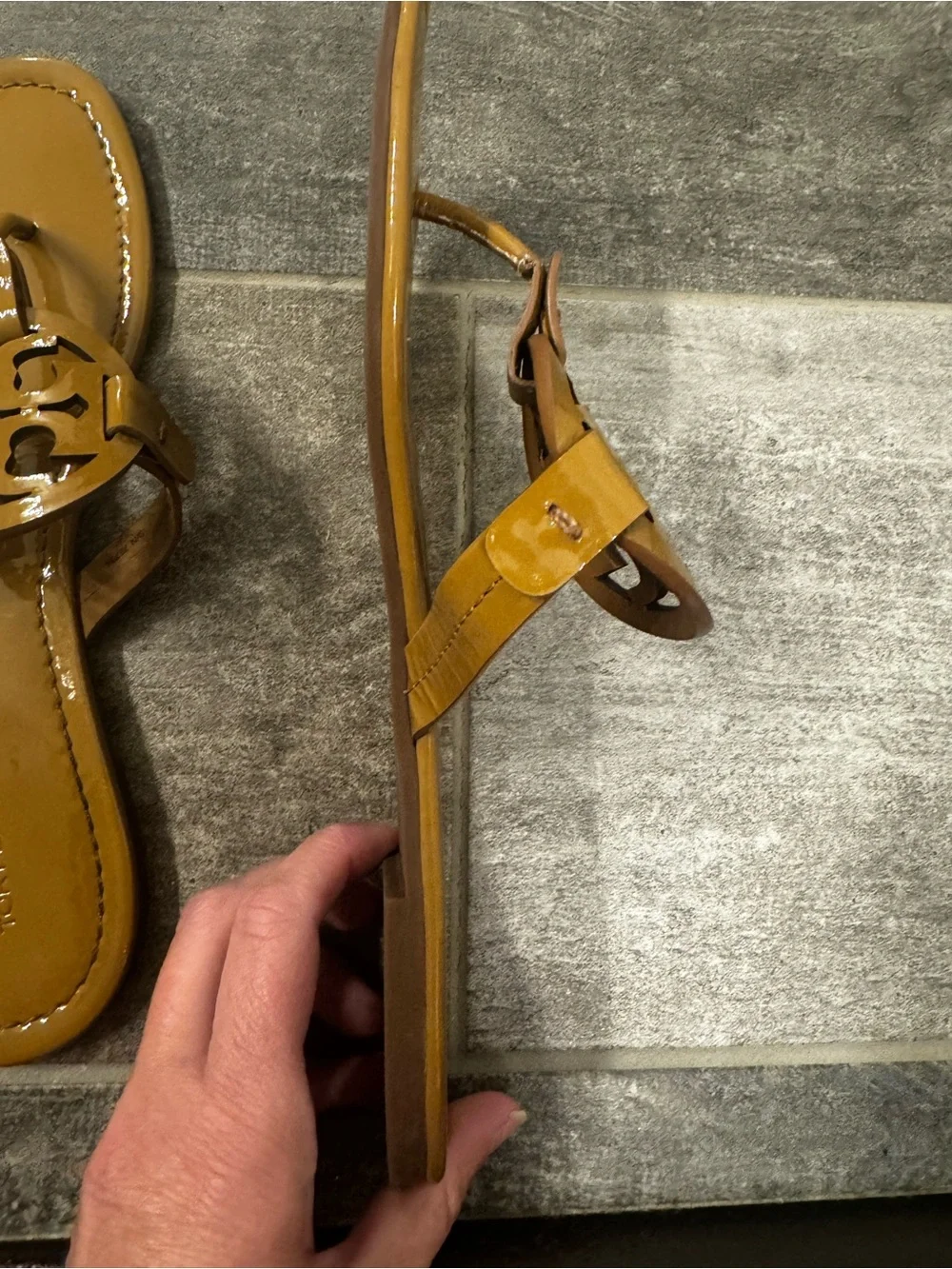 Tory Burch Miller Patent Leather Thong Sandal in Tan, 8M